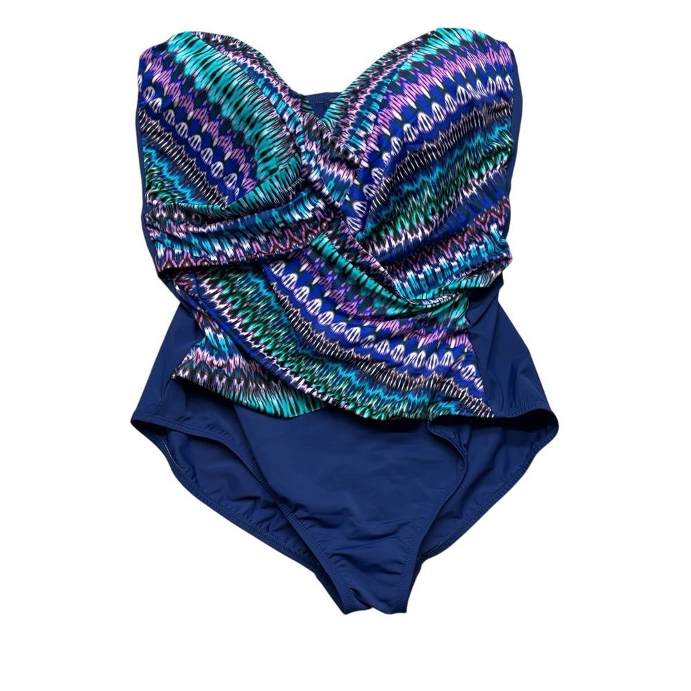 Dreamsuit Womens Swimsuit 16 One Piece Blue Purple Built In Bra Strapless